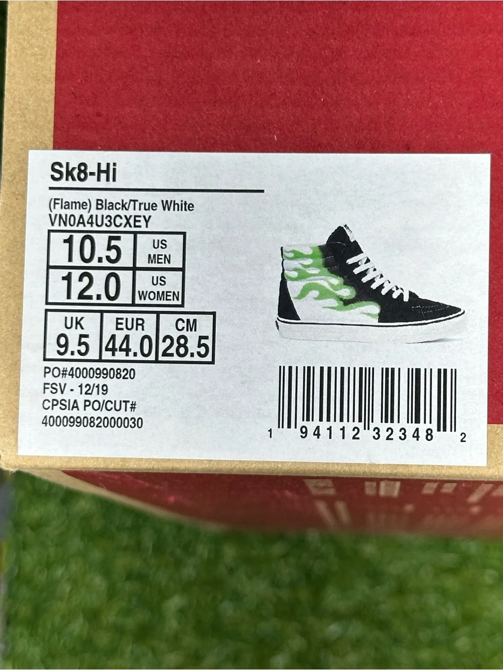 Vans SK8 H  Flame , Black & Neon Green Flame/White, Men’s 10.5, VN0A4U3CXEY